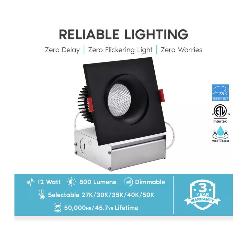 Luxrite LR32181 12W LED Gimbal Dimmable Fixture 4 in. Canless Light