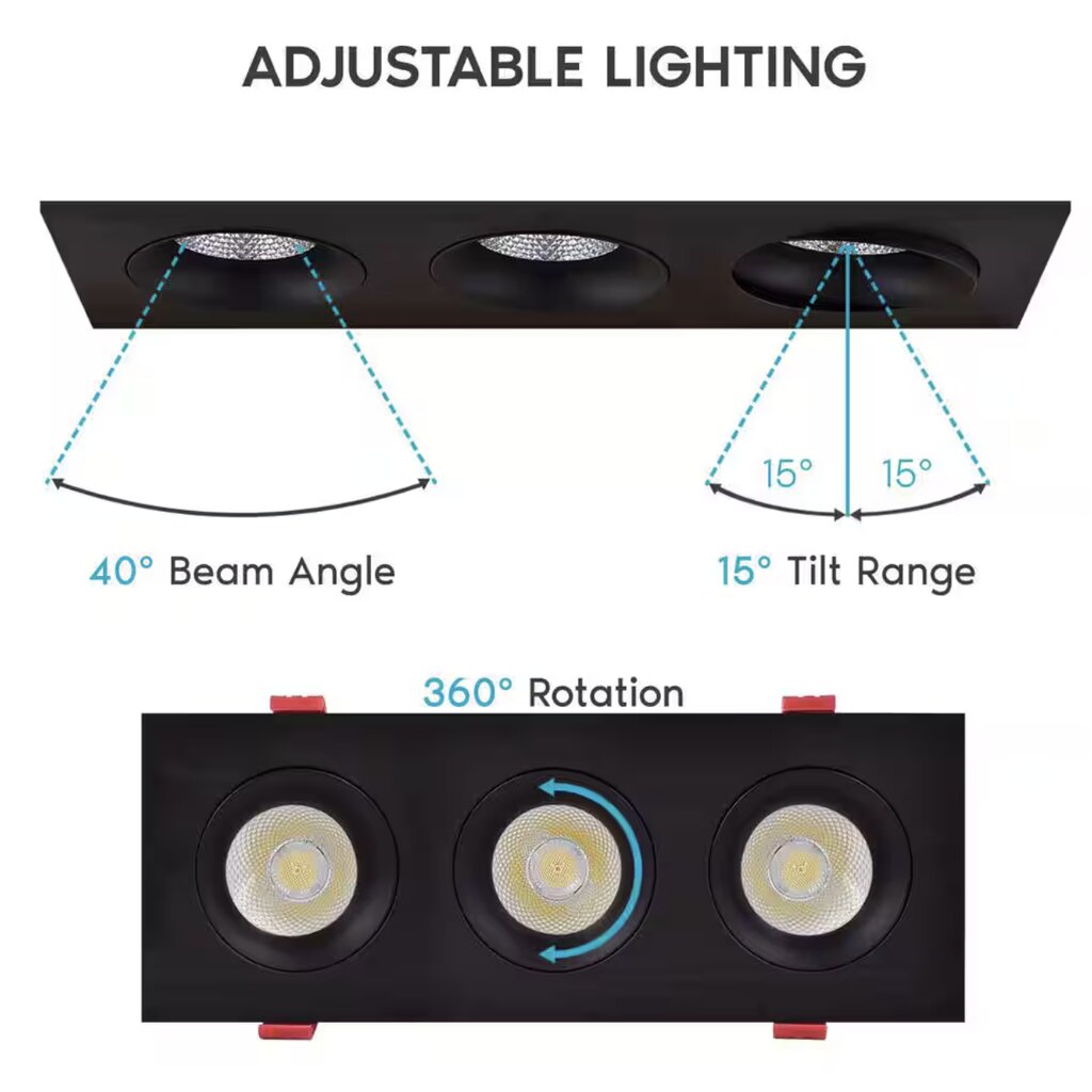 Luxrite LR32186 36W LED Gimbal Dimmable Fixture 11 in. Canless 3 Head