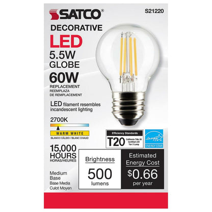 6 pack - Satco S21220 5.5W G16.5 LED Light Bulb