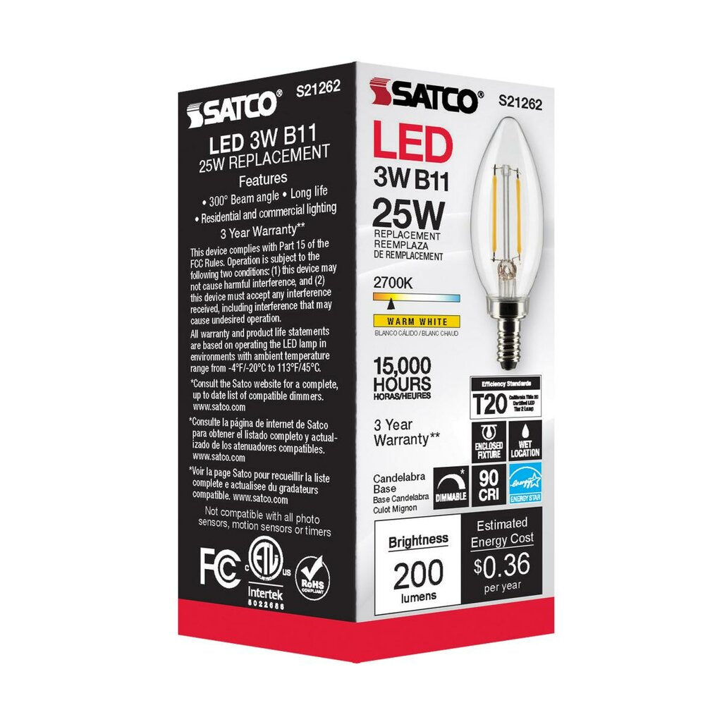 Satco S21262 3W B11 LED Light Bulb