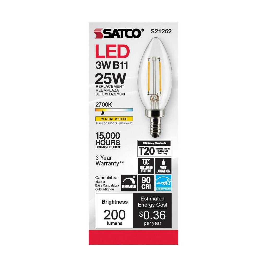Satco S21262 3W B11 LED Light Bulb