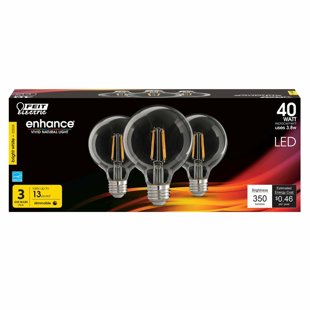 3 pack - Feit Electric G2540/930CA/FIL/3 8W G25 Bright White LED
