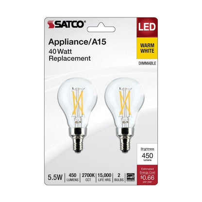 2 pack - Satco S21871 5.5W A15 LED Light Bulb
