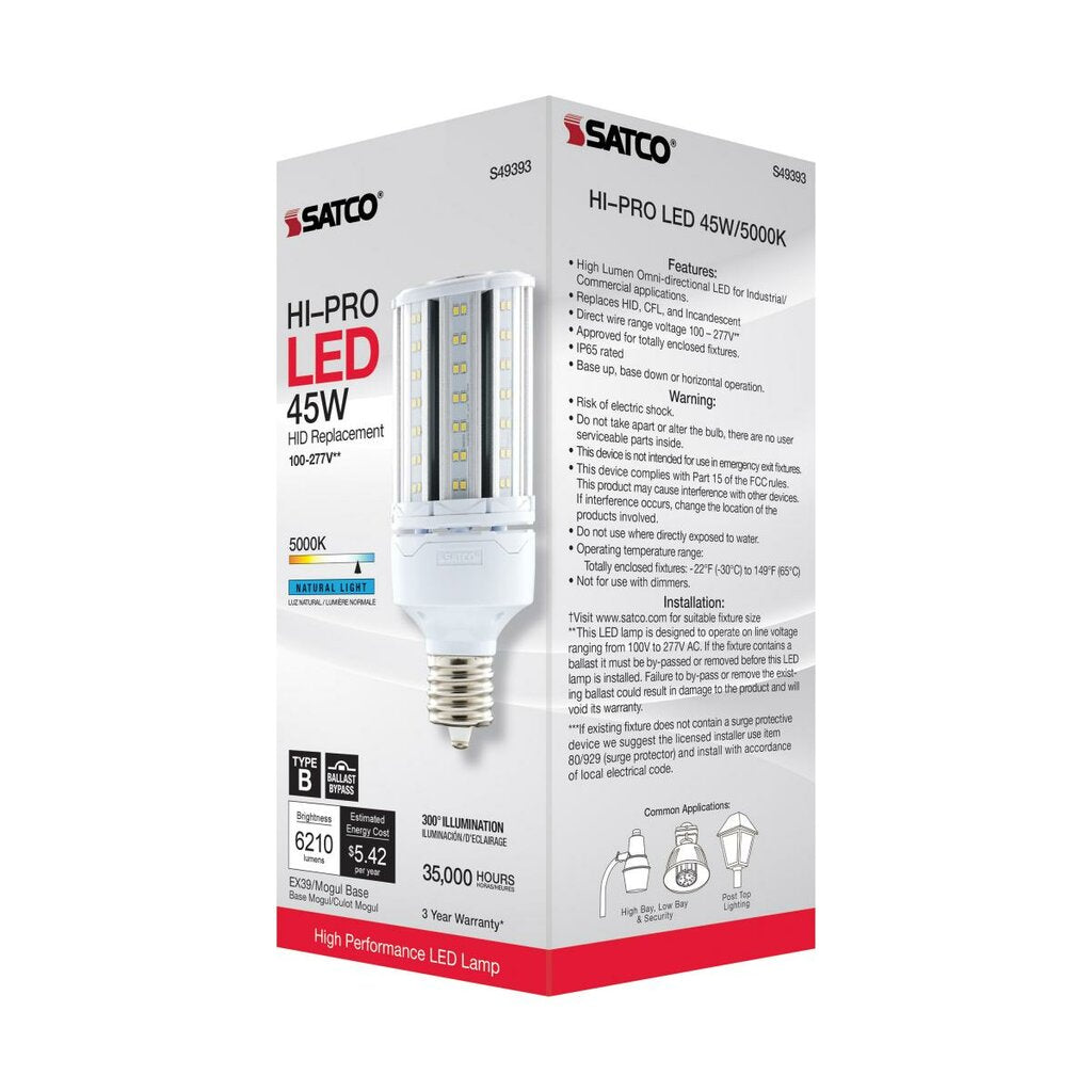 Satco S49393 45W POST TOP Daylight LED Light Bulb