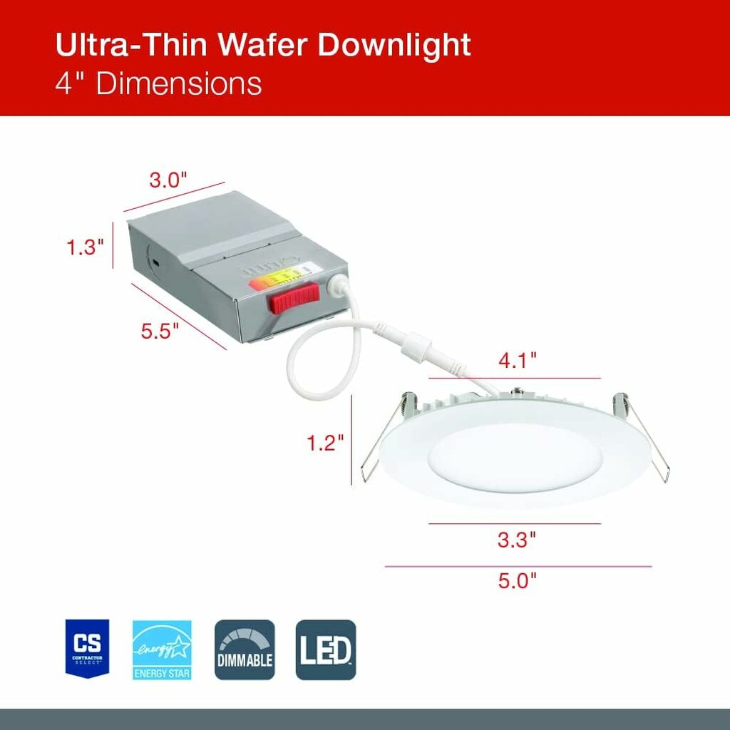 Juno WF4 SWW5 90CRI MB M6 9W LED Wafer Dimmable Fixture 4" wafer-thin