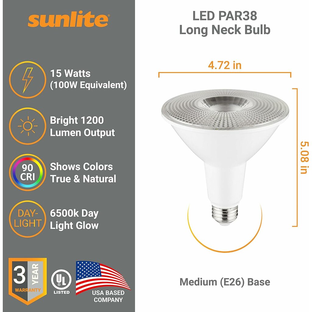 6 pack - Sunlite 87938-SU 15W PAR38 Daylight LED Light Bulb