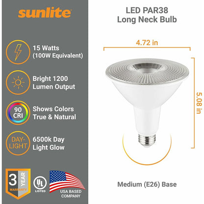 6 pack - Sunlite 87938-SU 15W PAR38 Daylight LED Light Bulb