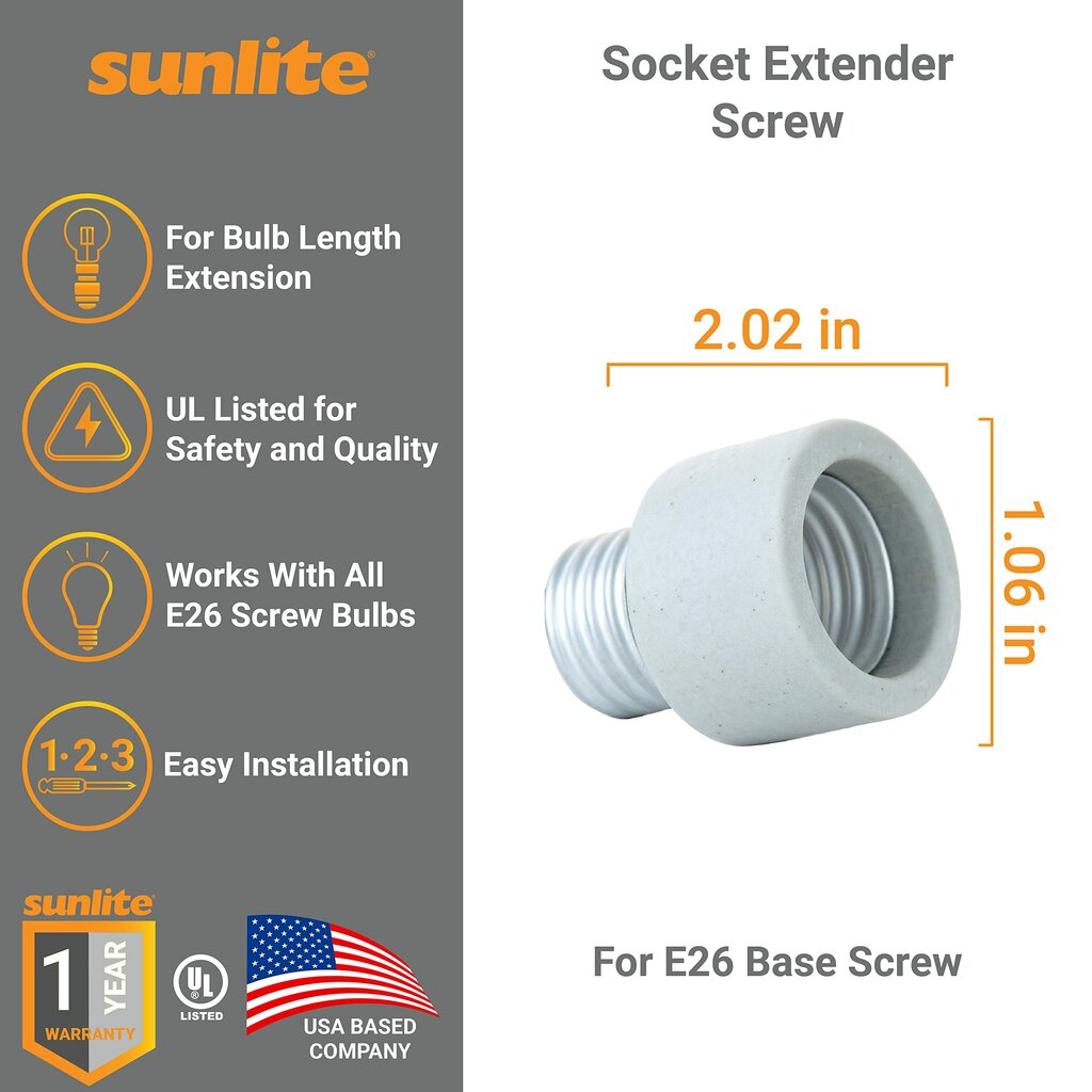Sunlite 41703 Socket Extender CFL Incandescent LED -E131/6PK E26 Base