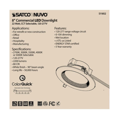Satco S11852 22W LED Commercial Downlight Retrofit Dimmable Fixture