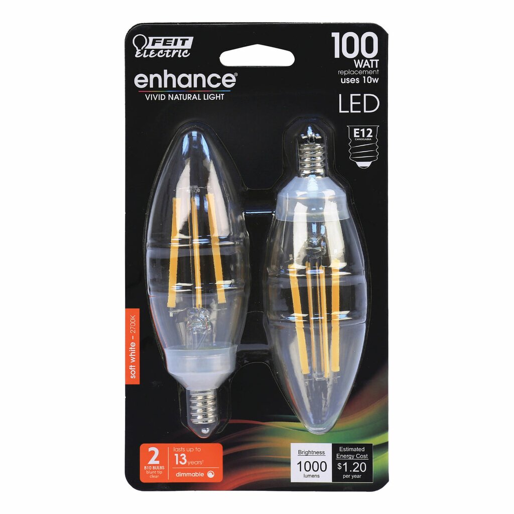 2 pack - Feit Electric BPCTC100927CAFIL/2 10W B10 Warm White LED