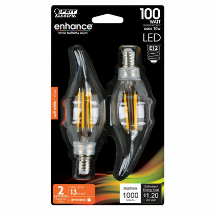 2 pack - Feit Electric BPCFC100927CAFIL/2 10W C10 Warm White LED