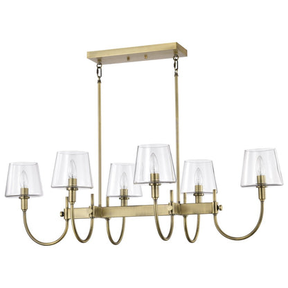 Satco 60-7887 Fixture Brookside 6 Light Island Pendant - Vintage Brass
