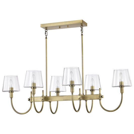 Satco 60-7887 Fixture Brookside 6 Light Island Pendant - Vintage Brass