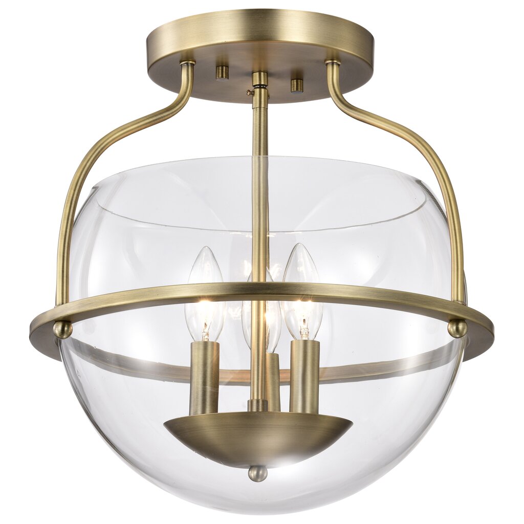 Satco 60-7821 Fixture Amado 3 Light Semi Flush Mount - Vintage Brass