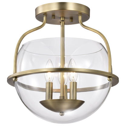 Satco 60-7821 Fixture Amado 3 Light Semi Flush Mount - Vintage Brass