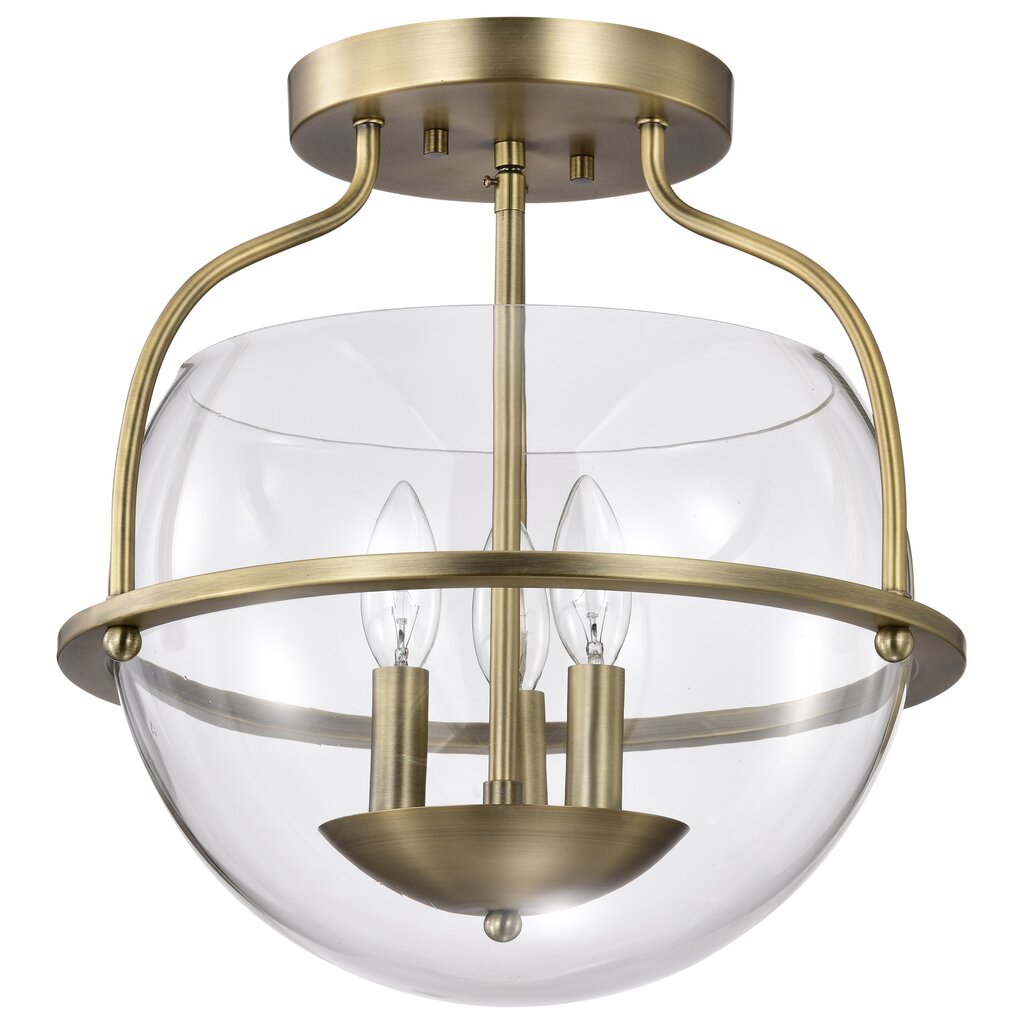 Satco 60-7821 Fixture Amado 3 Light Semi Flush Mount - Vintage Brass