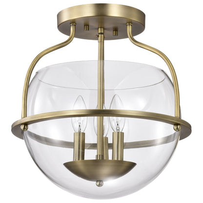 Satco 60-7821 Fixture Amado 3 Light Semi Flush Mount - Vintage Brass