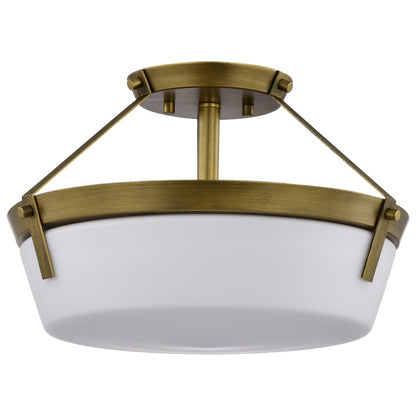Satco 60-7753 Fixture Rowen 3 Light Semi Flush - Natural Brass Finish