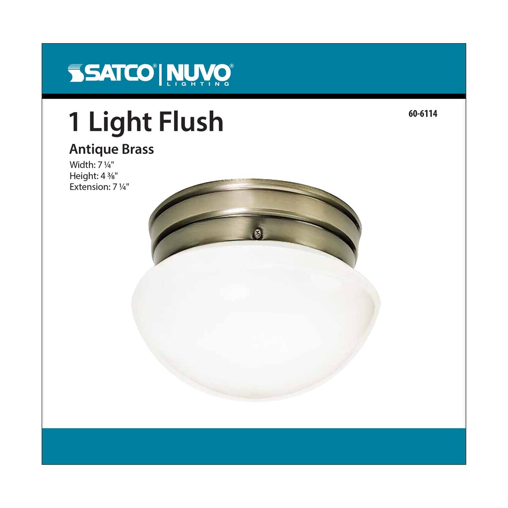 Satco 60-6114 Fixture 1 Light - 8 in. Flush Mount Small Antique Brass