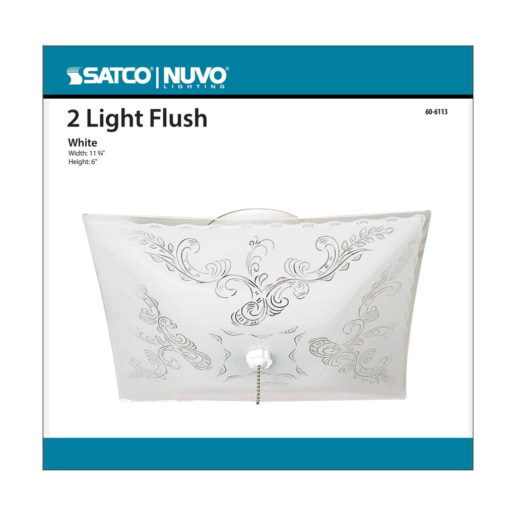 Satco 60-6113 Fixture 2 Light - 12 in. Ceiling Square Floral with Pull
