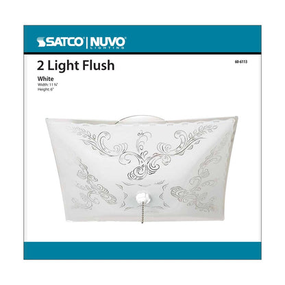 Satco 60-6113 Fixture 2 Light - 12 in. Ceiling Square Floral with Pull