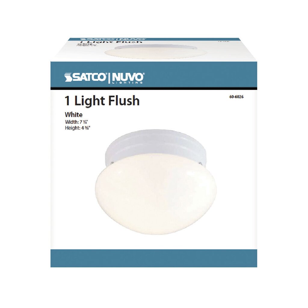 Satco 60-6026 Fixture 1 Light - 8 in. Flush Mount Small White Mushroom