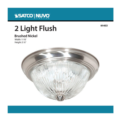 Satco 60-6023 Fixture 2 Light - 11 in. Flush Mount Clear Ribbed Glass