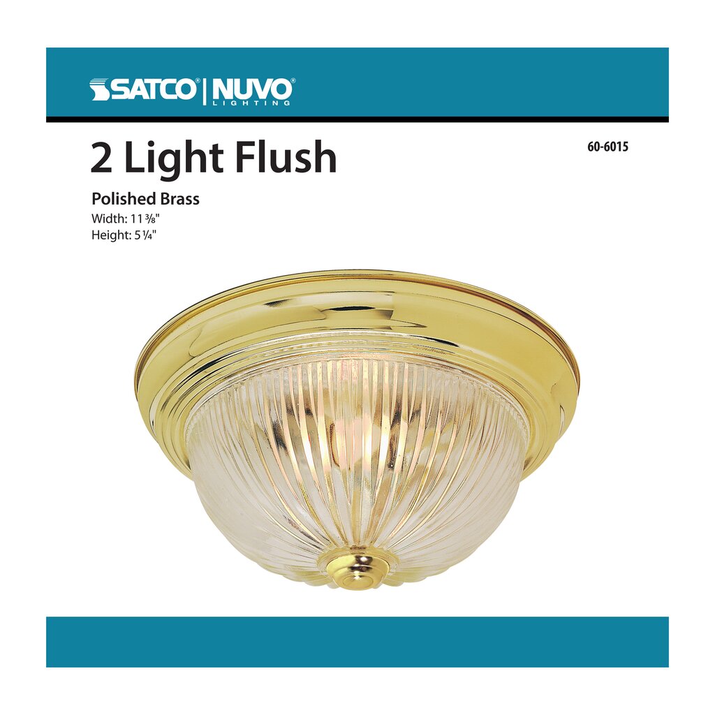 Satco 60-6015 Fixture 2 Light - 11 in. Flush Mount Clear Ribbed Glass
