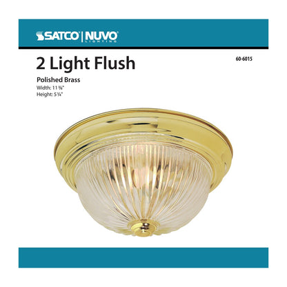Satco 60-6015 Fixture 2 Light - 11 in. Flush Mount Clear Ribbed Glass