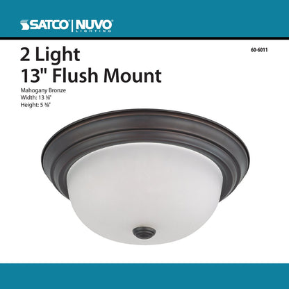 Satco 60-6011 Fixture 2 Light - 13 in. Flush Mount with Frosted White