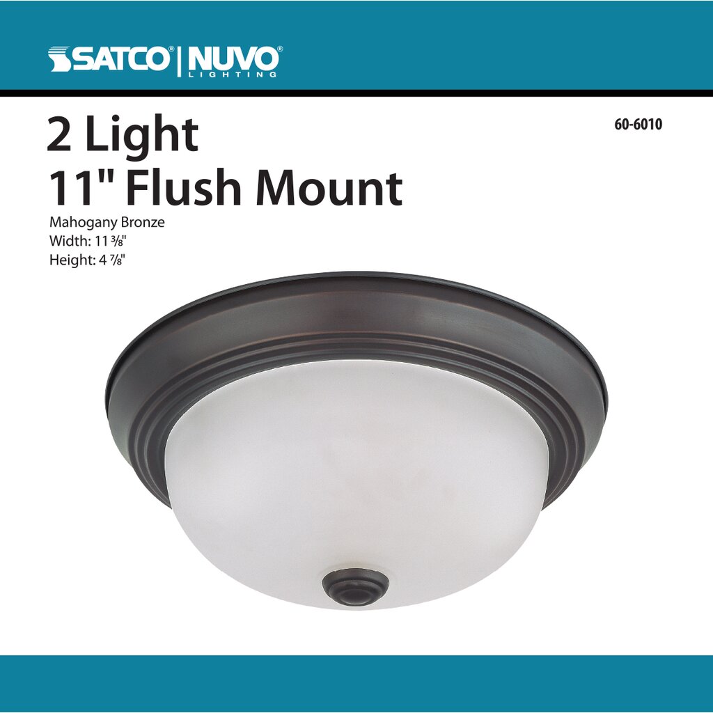Satco 60-6010 Fixture 2 Light - 11 in. Flush Mount with Frosted White