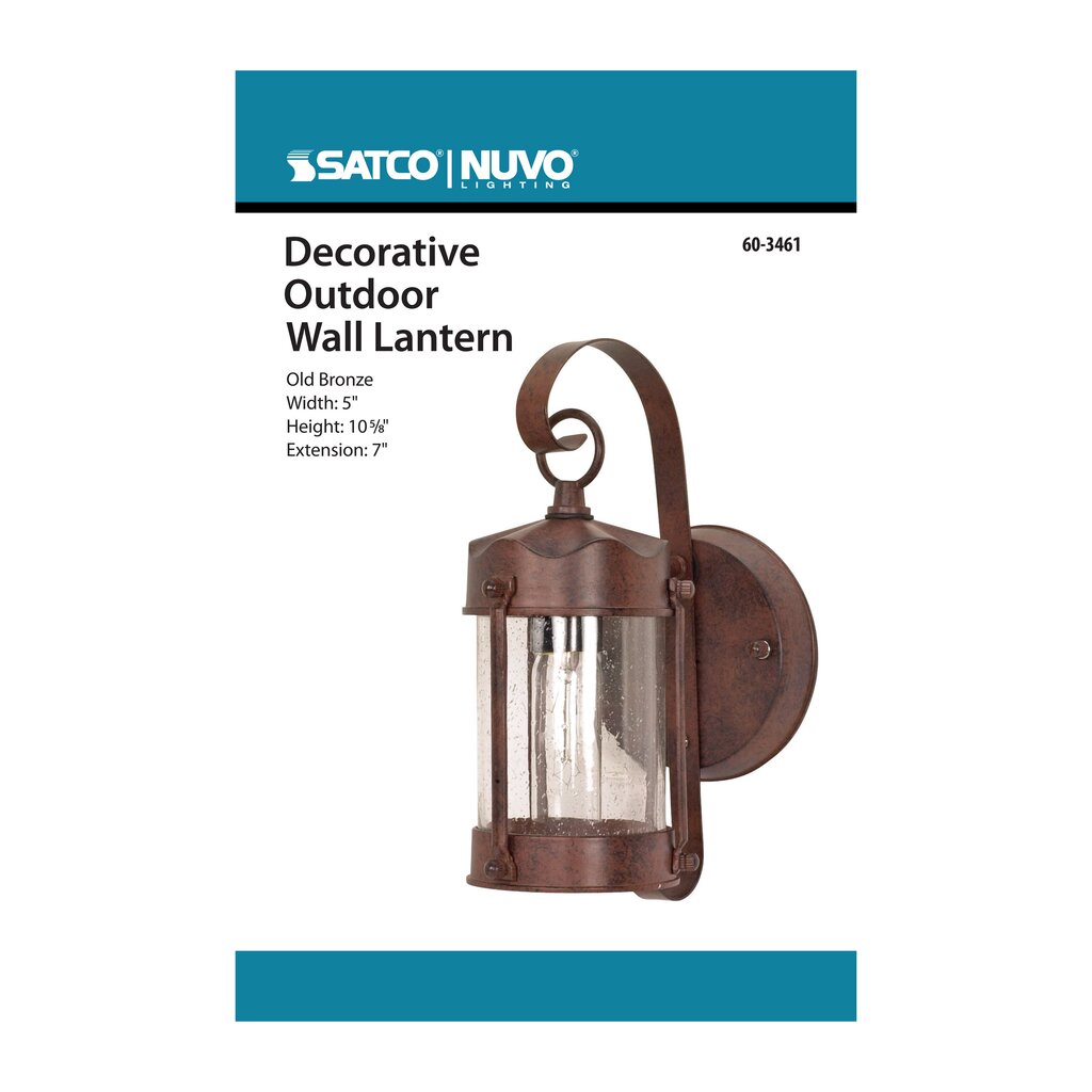Satco 60-3461 Fixture 1 Light - 10-5/8 in. Wall Lantern Piper with
