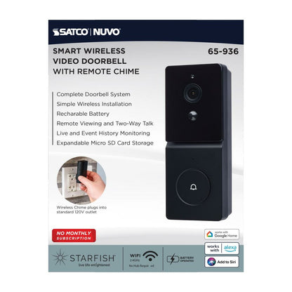Satco 65-936 SMART Doorbell Security Camera Fixture Starfish - Black