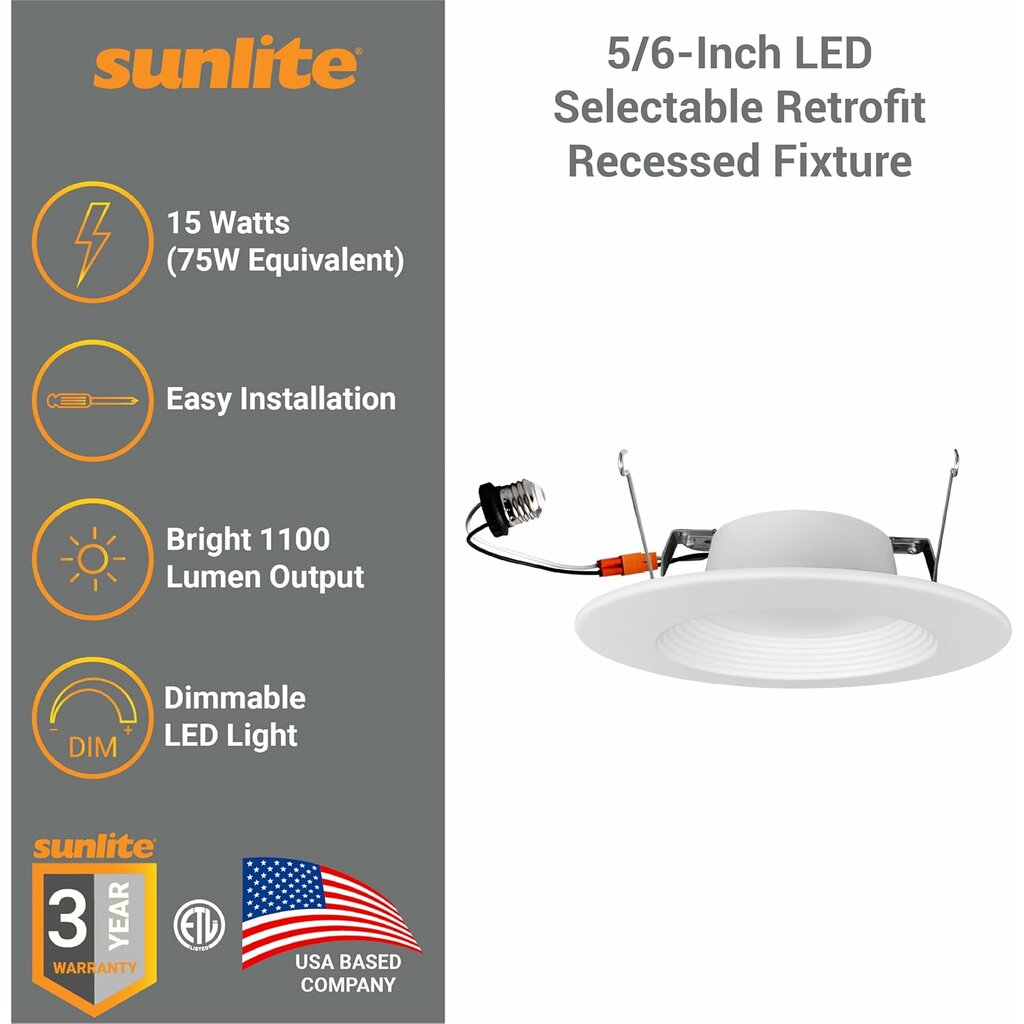 Sunlite 87791-SU 15W LED Baffle Dimmable Fixture LFX/RDL/SCT/BF/5/6R/
