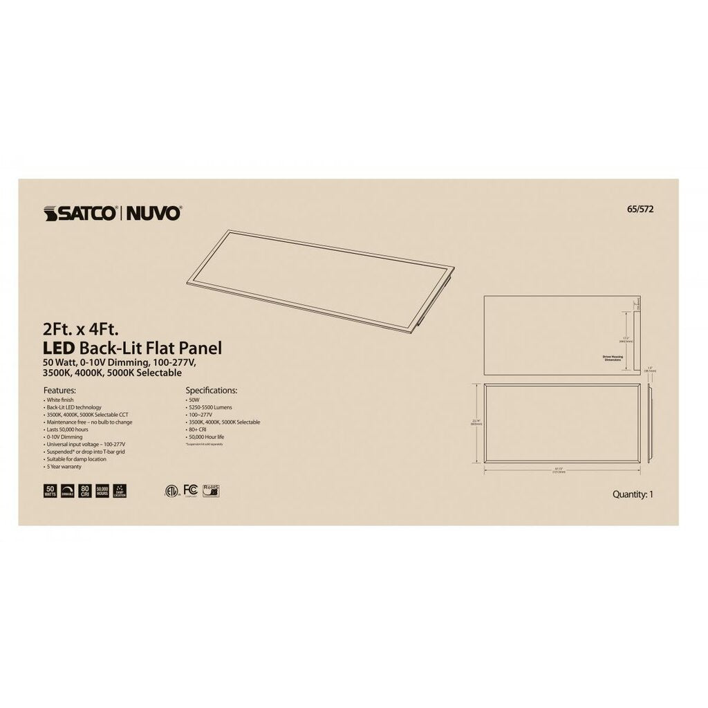 Satco 65-572R1 30W/40W/50W LED Backlit Flat Panel Fixture 2X4 BACKLIT