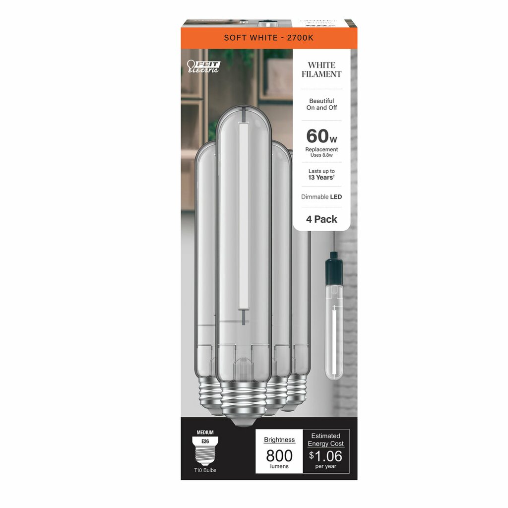 4 pack - Feit Electric T10L60CL927CAWFHDRP4 8.8W T10 Soft White LED
