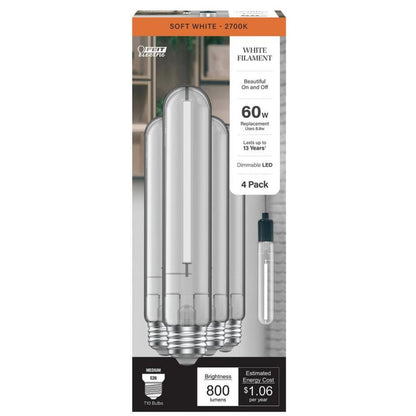 4 pack - Feit Electric T10L60CL927CAWFHDRP4 8.8W T10 Soft White LED