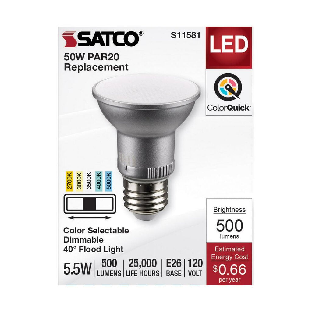 6 pack - Satco S11581 5.5W PAR20 CCR LED Light Bulb