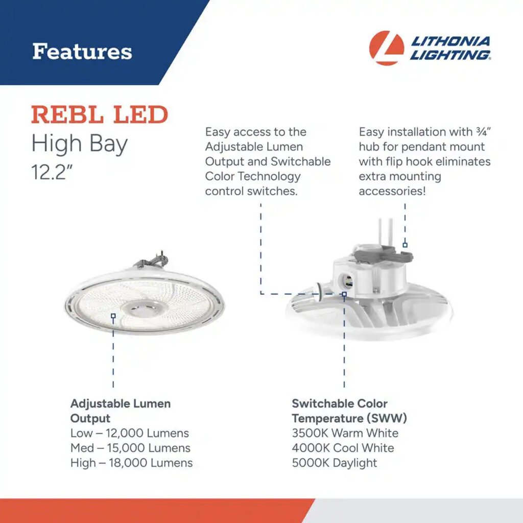 Lithonia REBL ALO13 UVOLT SWW3 80CRI DWH M2 80W/100W/120W LED High Bay