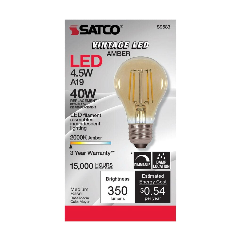 6 pack - Satco S9583 4.5W A19 LED Light Bulb