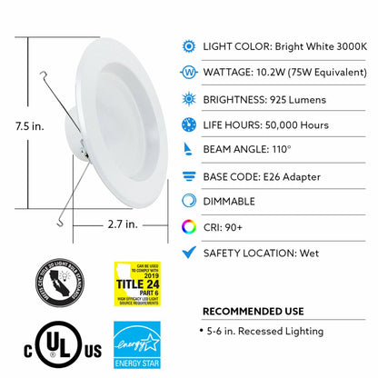 Feit Electric LEDR56/930CA 12.3W 5/6" Round LED Downlight Dimmable