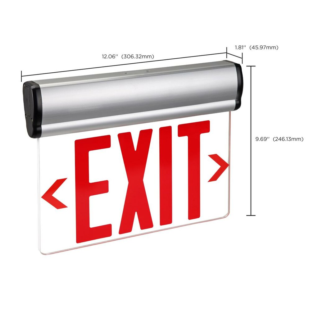 Satco 67-113 3.14W LED Fixture Red (Clear) Edge Lit Exit Sign 90min