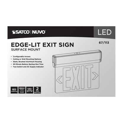 Satco 67-113 3.14W LED Fixture Red (Clear) Edge Lit Exit Sign 90min