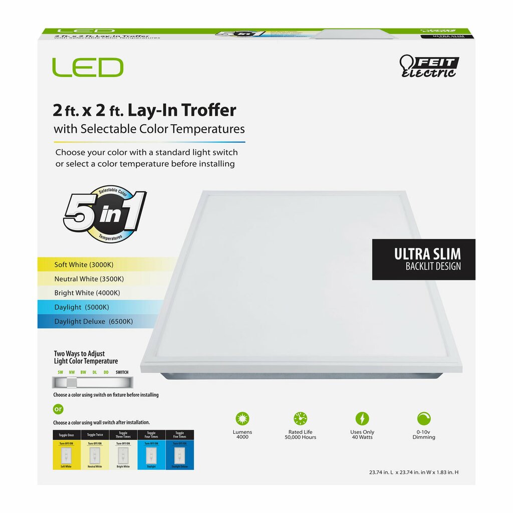 Feit Electric TR2X2G2/6WY/WH 40W LED Flat Panel Dimmable Fixture