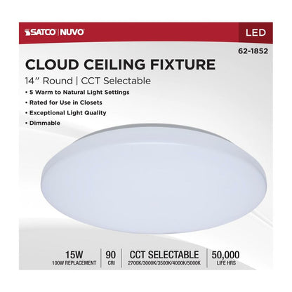 Satco 62-1852 LED Surface Mount Dimmable Fixture 14" CLOUD FIXTURE