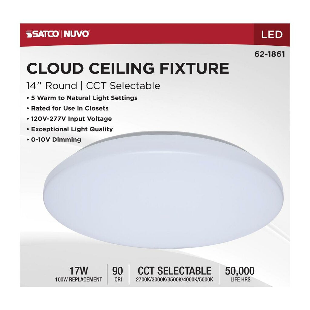 Satco 62-1861 17W LED Ceiling Fixture Dimmable Fixture 14" CLOUD