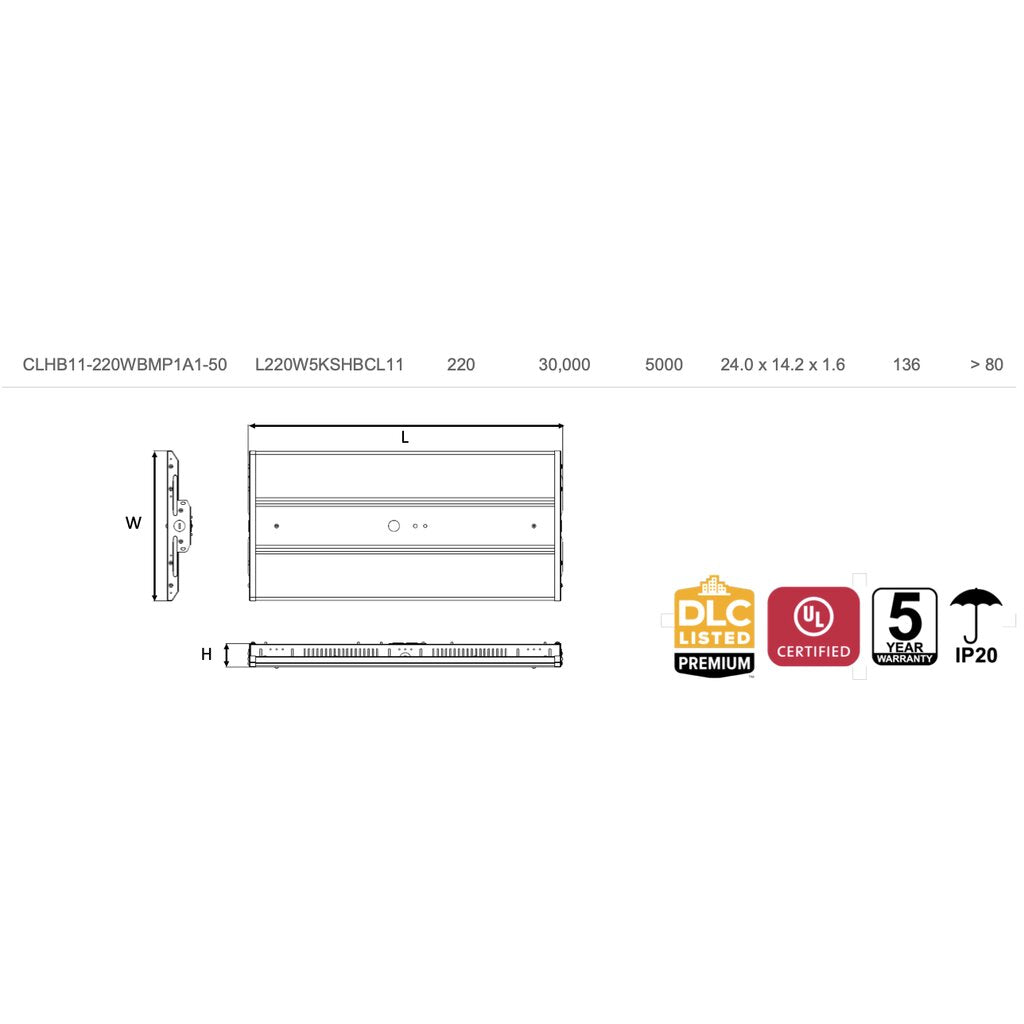 L220W5KSHBCL11 220W LED High Bay Dimmable Fixture LINEAR HIGH BAY -