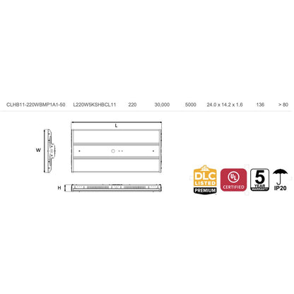 L220W5KSHBCL11 220W LED High Bay Dimmable Fixture LINEAR HIGH BAY -