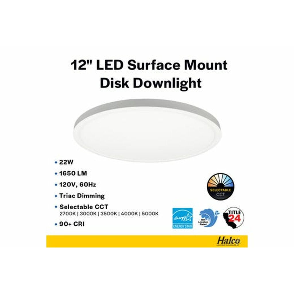Halco 83900 22W LED Slim Dimmable Fixture DSK-12-CS-120V Surface