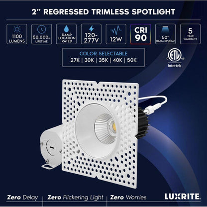 Luxrite LR25446 12W LED REGRESSED TRIMLESS Dimmable Fixture 2" PUSH N'